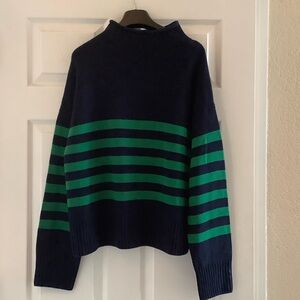 KULE Navy and Green Turtleneck wool/Cashmere Striped Sweater L